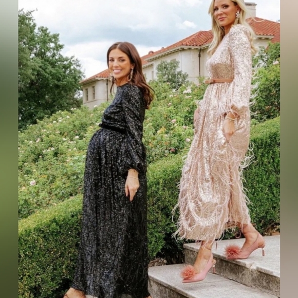 NWT ANTONIO MELANI x Nicola Bathie Nicola Sequin Belted Feathered A-Line Dress - Picture 6 of 16